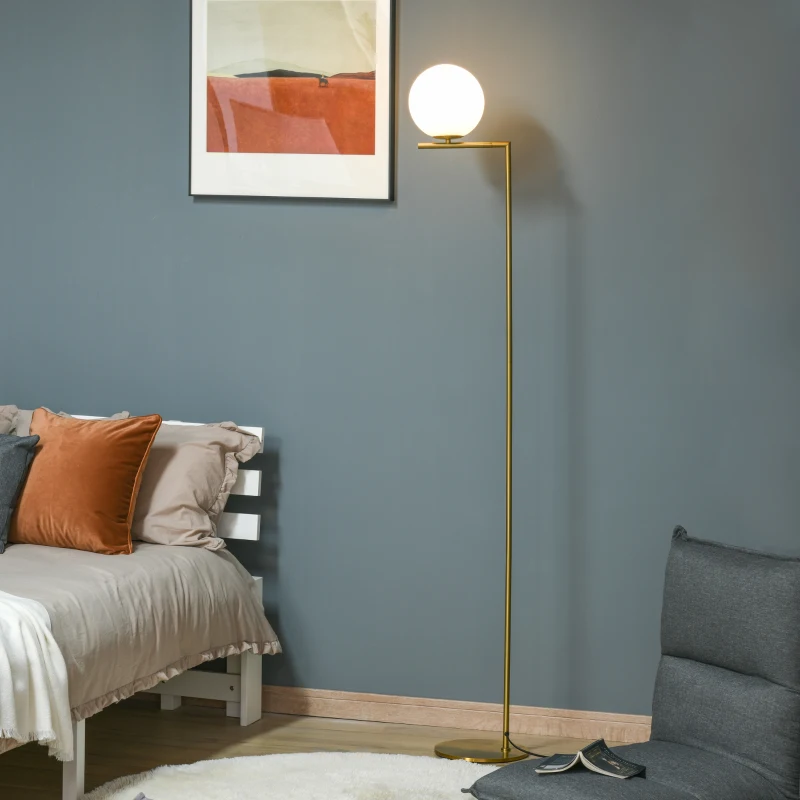 HOMCOM Metal Floor Lamp, Standing Light with 350° Adjustable Lampshade for Living Room, Bedroom, Office, Gold