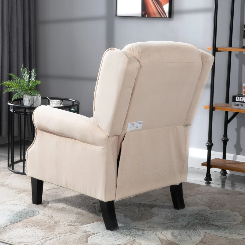 HOMCOM Vibration Massage Recliner Chair for Living Room with Heat,  Wingback Single Sofa, Modern Suede Fabric Push Back Reclining Chair with Footrest, Side Pocket, Beige
