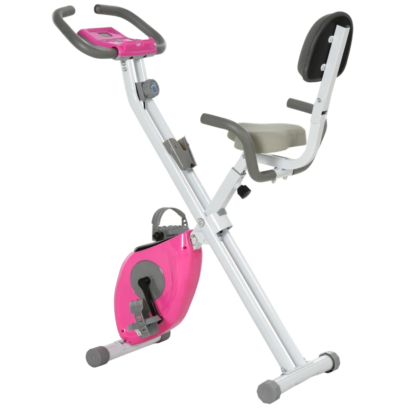 Soozier Foldable Magnetic Exercise Bike Indoor Stationary Upright Fitness Bike Pink