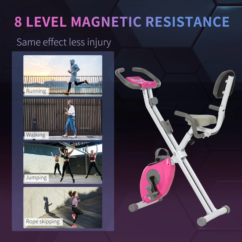 Soozier Foldable Magnetic Exercise Bike Indoor Stationary Upright Fitness Bike Pink