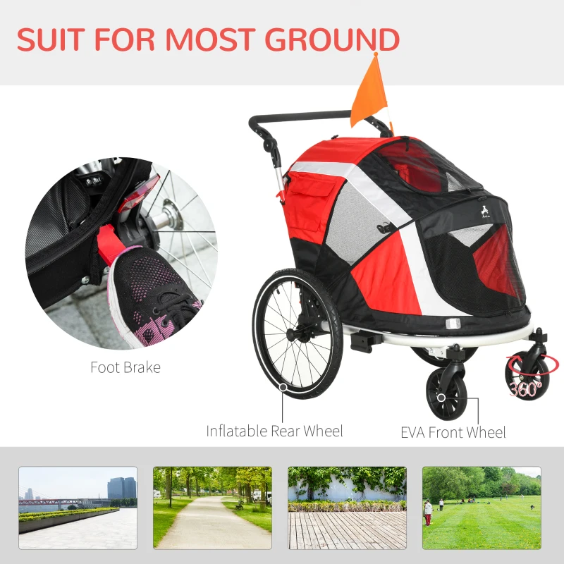 Aosom 2-in-1 Travel Dog Stroller, Small Pet Bicycle Cart Carrier with Safety Leash, and Easy Fold Design, Red