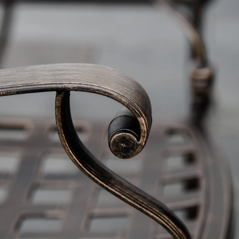 Outsunny 7-Piece Patio Dining Set, Cast Aluminum Outdoor Furniture Set with 6 Armchairs, 1 Table and Umbrella Hole, Bronze