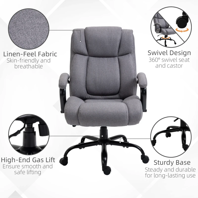Vinsetto Big and Tall Executive Office Chair, Ergonomic Heavy-Duty High Back Computer Desk Chair 484lbs with Wide Seat,  Linen Fabric, Adjustable Height, Swivel Wheels, Light Gray