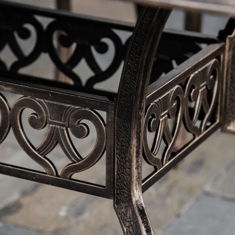 Outsunny 7-Piece Patio Dining Set, Cast Aluminum Outdoor Furniture Set with 6 Armchairs, 1 Table and Umbrella Hole, Bronze