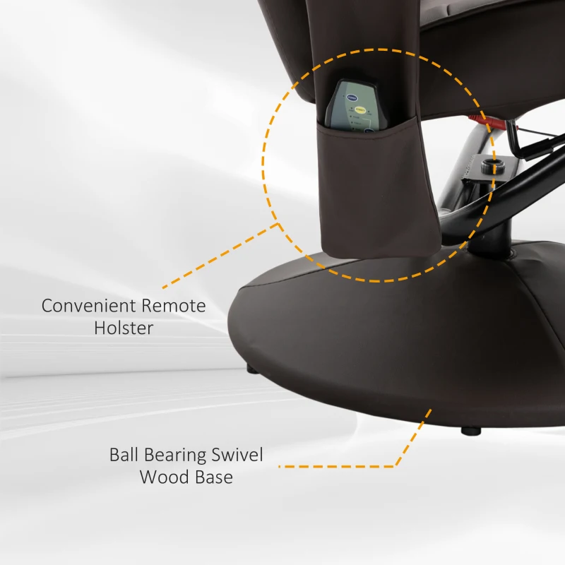 HOMCOM Massaging Faux Leather Recliner Chair and Ottoman Set, Swivel Vibration Massage Lounge Chair with Remote Control for Living Room, Bedroom, or Office, Brown