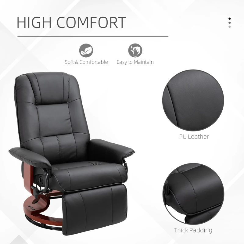 HOMCOM Faux  Leather lounge chair with footrest and armrest, Manual Swivel Recliner for living room, Black