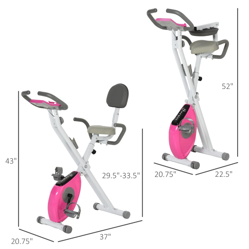 Soozier Foldable Magnetic Exercise Bike Indoor Stationary Upright Fitness Bike Pink