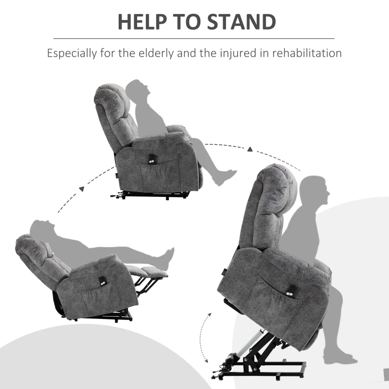 HOMCOM Power Lift Chair, Electric Recliner for the Elderly, Compact Living Room Chair with Side Pocket & Remote Control, Gray