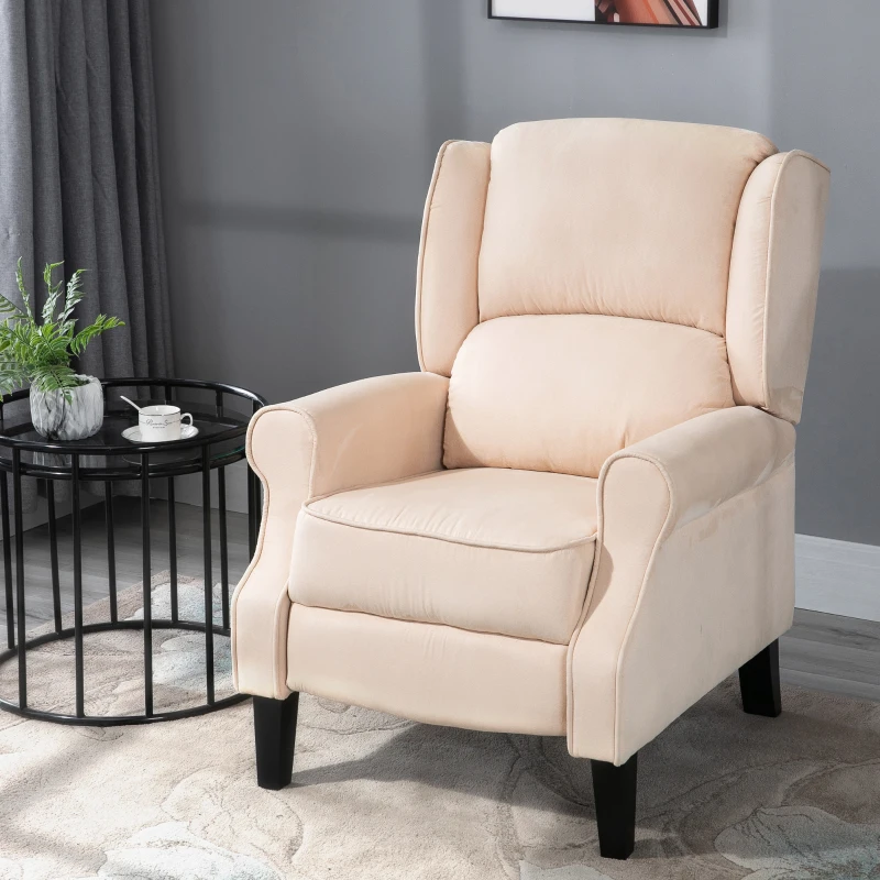 HOMCOM Vibration Massage Recliner Chair for Living Room with Heat,  Wingback Single Sofa, Modern Suede Fabric Push Back Reclining Chair with Footrest, Side Pocket, Beige