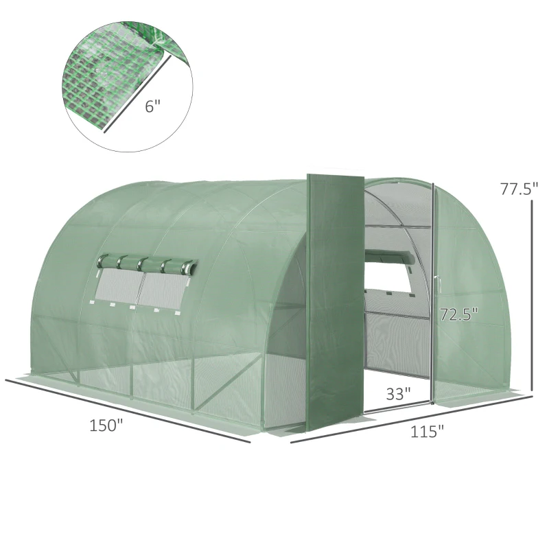 Outsunny 13' x 10' x 7' Large Walk-in Tunnel Greenhouse, Portable Garden Planting Hot House with PE Cover, Green