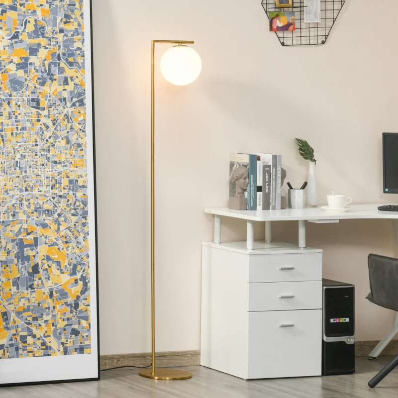 HOMCOM Metal Floor Lamp, Standing Light with 350° Adjustable Lampshade for Living Room, Bedroom, Office, Gold