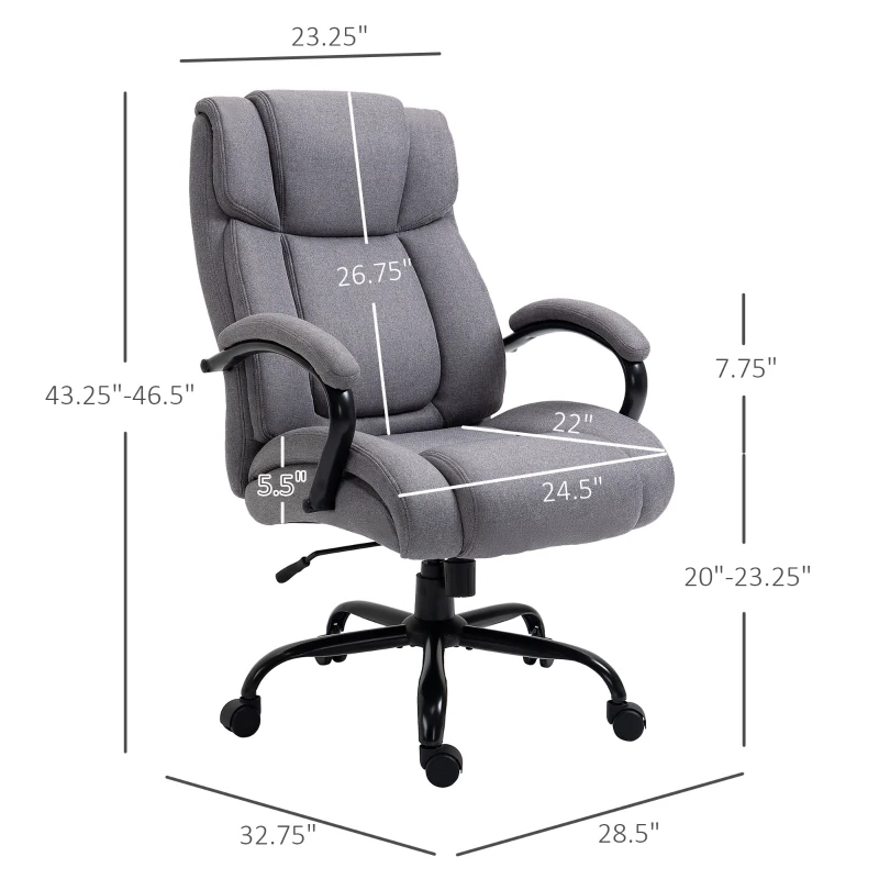 Vinsetto Big and Tall Executive Office Chair, Ergonomic Heavy-Duty High Back Computer Desk Chair 484lbs with Wide Seat,  Linen Fabric, Adjustable Height, Swivel Wheels, Light Gray
