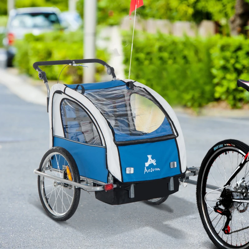 Aosom Elite 360 Swivel Double Child Two-Wheel Bicycle Cargo Trailer With 2 Security Harnesses, Blue