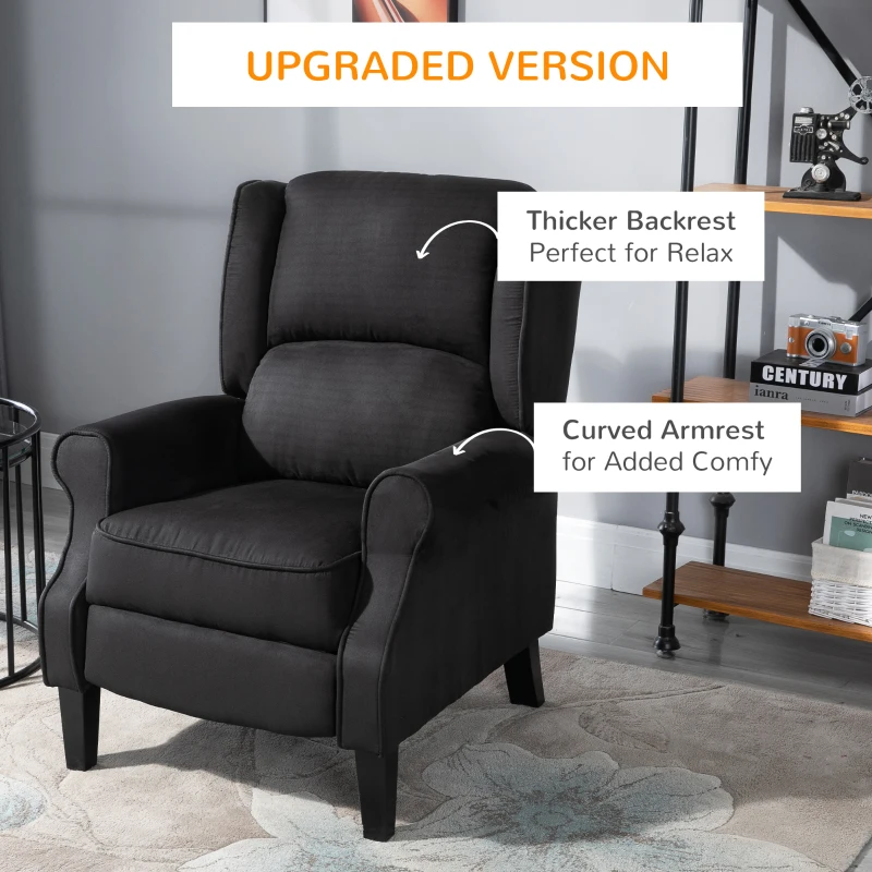 HOMCOM Vibration Massage Recliner Chair for Living Room with Heat,  Wingback Single Sofa, Modern Suede Fabric Push Back Reclining Chair with Footrest, Side Pocket, Black