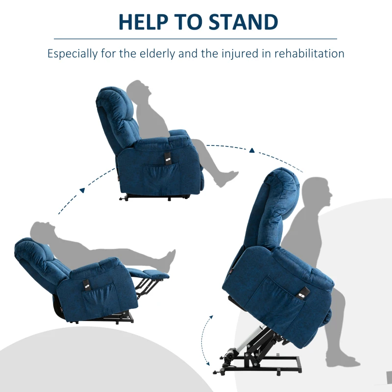 HOMCOM Power Lift Chair, Electric Recliner for the Elderly, Compact Living Room Chair with Side Pocket & Remote Control, Blue