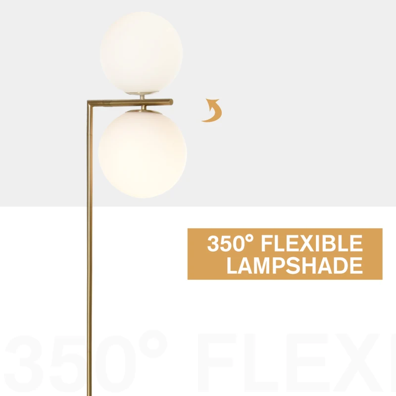 HOMCOM Metal Floor Lamp, Standing Light with 350° Adjustable Lampshade for Living Room, Bedroom, Office, Gold