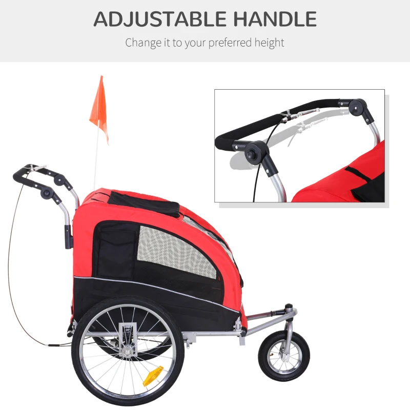 Aosom Elite II 2-in-1 Pet Dog Bike Trailer Jogger with Suspension, Red