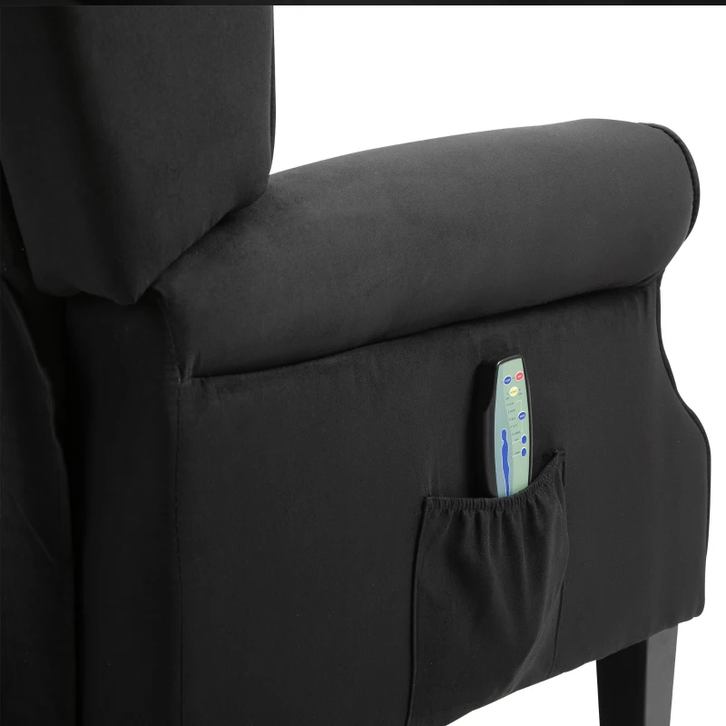 HOMCOM Vibration Massage Recliner Chair for Living Room with Heat,  Wingback Single Sofa, Modern Suede Fabric Push Back Reclining Chair with Footrest, Side Pocket, Black