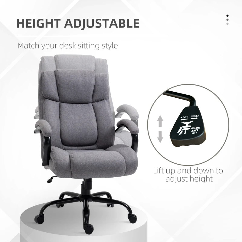Vinsetto Big and Tall Executive Office Chair, Ergonomic Heavy-Duty High Back Computer Desk Chair 484lbs with Wide Seat,  Linen Fabric, Adjustable Height, Swivel Wheels, Light Gray