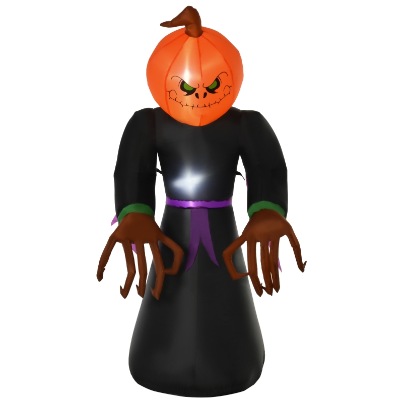 HomCom 7ft Tall Inflatable Halloween Pumpkin Reaper Light Up Yard Decoration with LED Lights and Fan