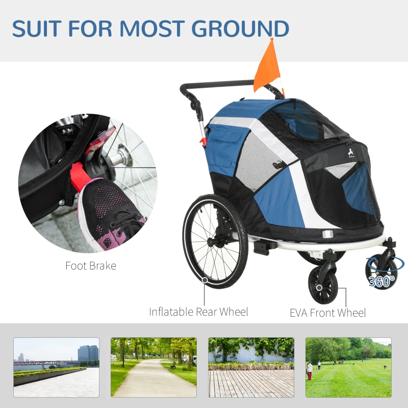 Aosom 2-in-1 Travel Dog Stroller, Small Pet Bicycle Cart Carrier with Safety Leash, and Easy Fold Design, Dark Blue