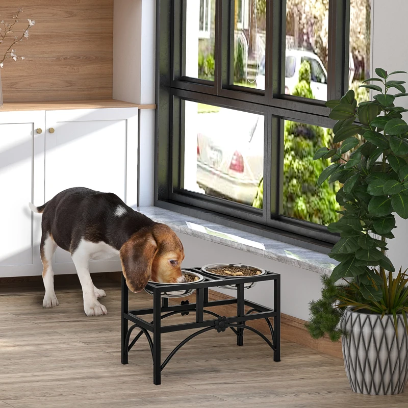 PawHut 17" Double Stainless Steel Heavy Duty Dog Food Bowl Elevated Pet Feeding Station