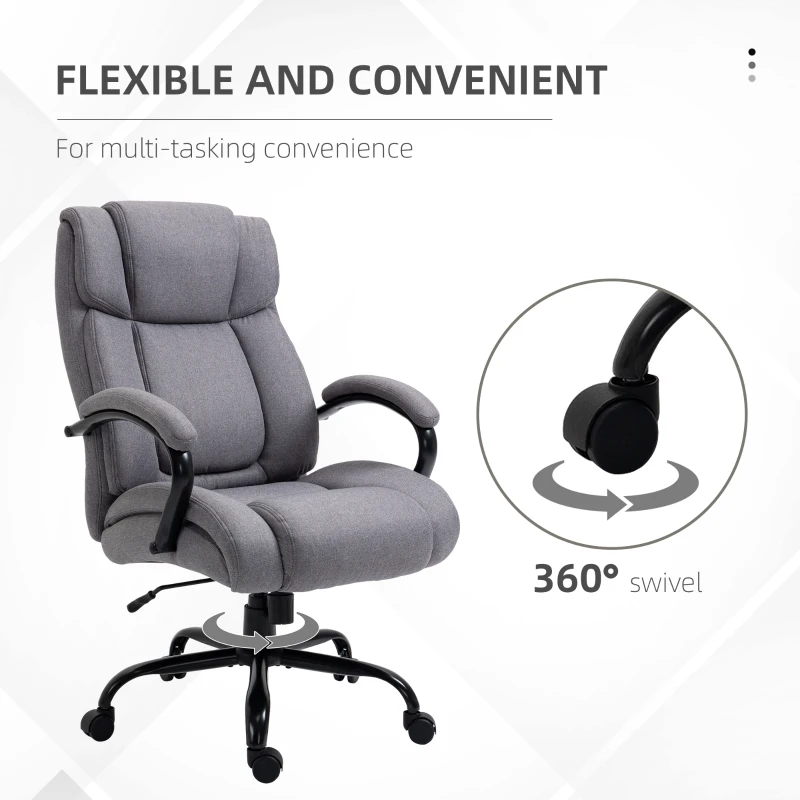 Vinsetto Big and Tall Executive Office Chair, Ergonomic Heavy-Duty High Back Computer Desk Chair 484lbs with Wide Seat,  Linen Fabric, Adjustable Height, Swivel Wheels, Light Gray