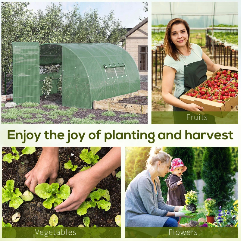 Outsunny 13' x 10' x 7' Large Walk-in Tunnel Greenhouse, Portable Garden Planting Hot House with PE Cover, Green