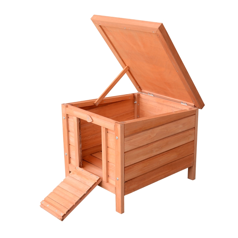 PawHut 20" Wooden Outdoor Cat Shelter Rabbit Playpen with Adjustable Hinged Roof