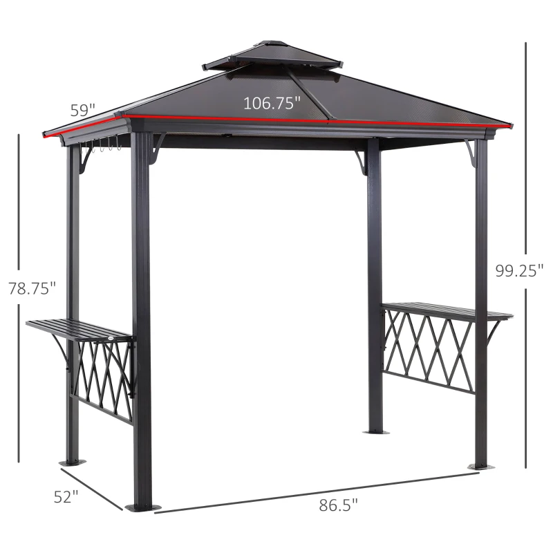 Outsunny Outside Porch BBQ Cooking Pergola Canopy w/ 6 Hooks for Utensils & Double Venting Roof