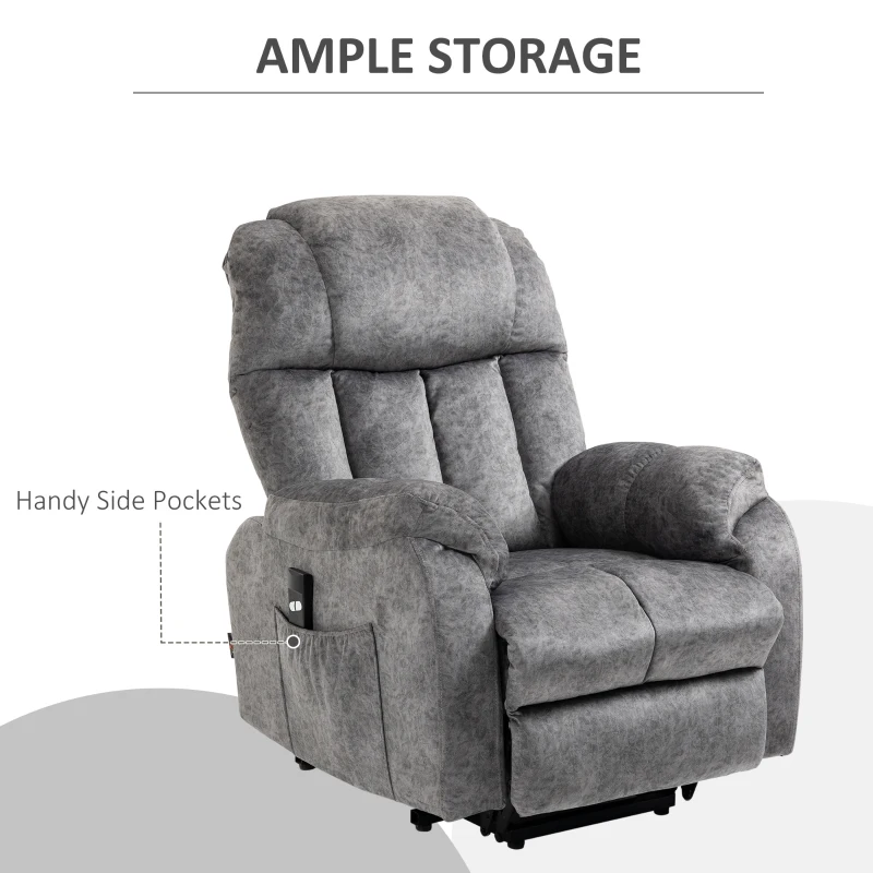 HOMCOM Power Lift Chair, Electric Recliner for the Elderly, Compact Living Room Chair with Side Pocket & Remote Control, Gray