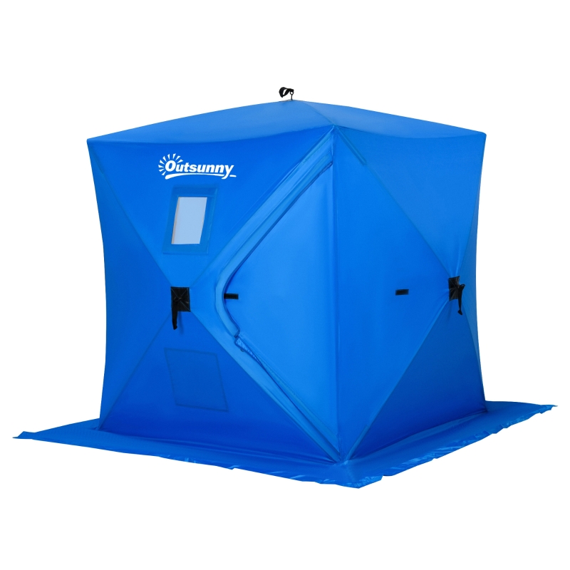 Outsunny 2 Person Ice Fishing Shelter, Waterproof Oxford Fabric Portable Pop-up Ice Tent with Bag for Outdoor Fishing, Blue