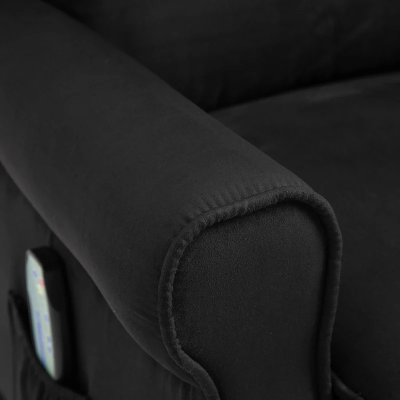 HOMCOM Vibration Massage Recliner Chair for Living Room with Heat,  Wingback Single Sofa, Modern Suede Fabric Push Back Reclining Chair with Footrest, Side Pocket, Black