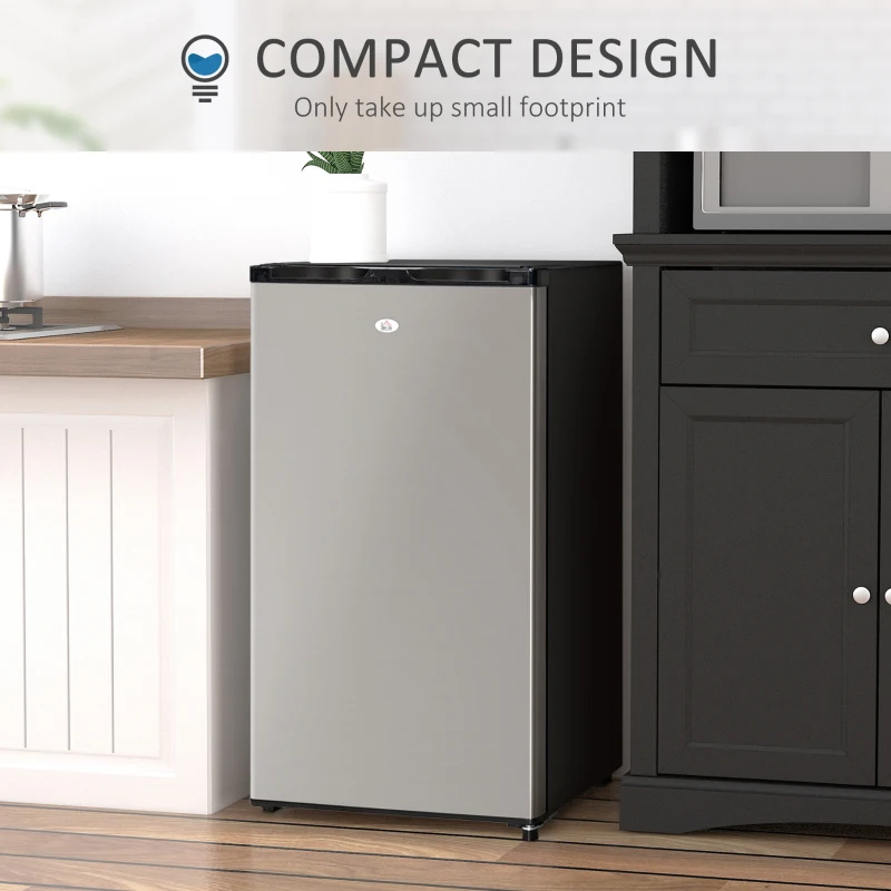 HOMCOM Mini Fridge with Freezer, Compact Mini Refrigerator with 3.3Cu Ft Capacity, Adjustable Shelves and Temperature and Reversible Door for Bedroom, Black/Silver
