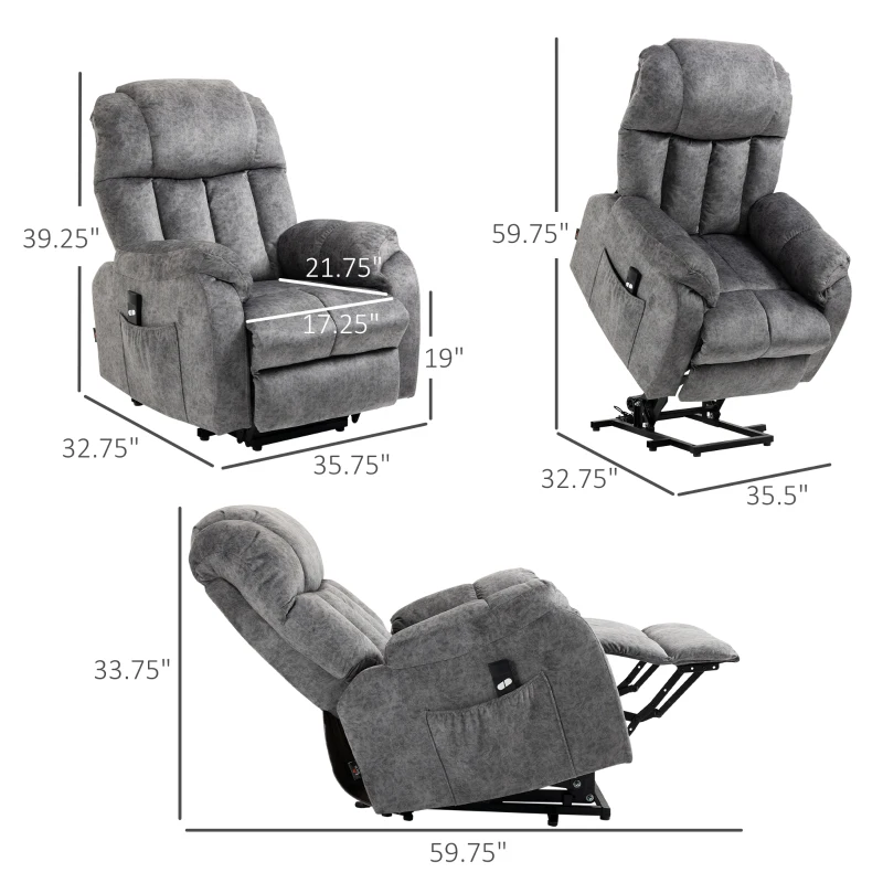 HOMCOM Power Lift Chair, Electric Recliner for the Elderly, Compact Living Room Chair with Side Pocket & Remote Control, Gray