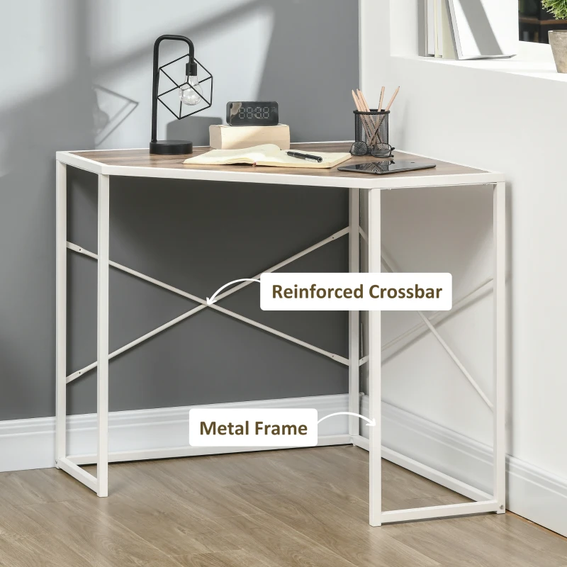HOMCOM Modern White Corner Computer Desk, Space-Saving Steel Frame Design for Home Office, Study Room