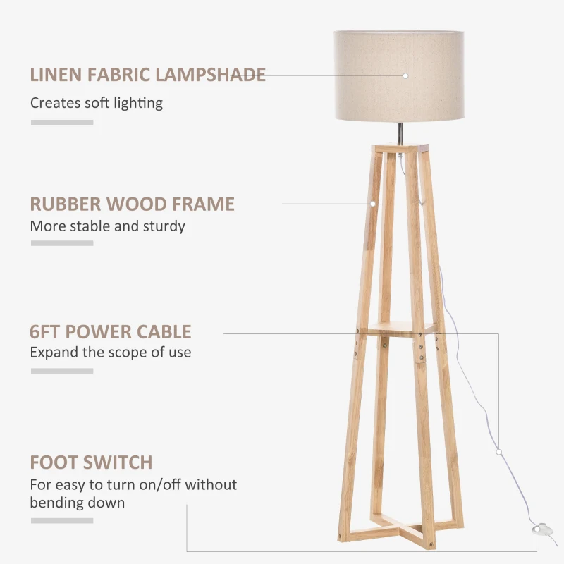 HOMCOM Modern Floor Lamp, Standing Lamp with Drum Lampshade, Foot Switch for Living Room, Bedroom, Office