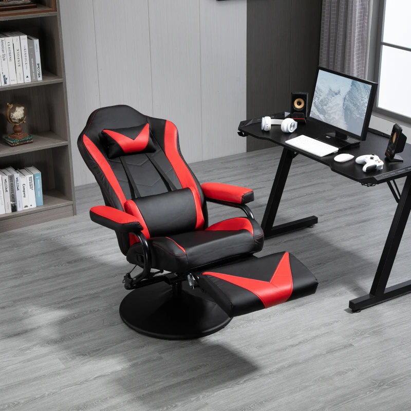 HOMCOM Gaming Recliner, Racing Style Video Gaming Chair with Adjustable Backrest and Footrest, High Back 360 Degree Swivel Computer Chair with Lumbar Support and Headrest, Red