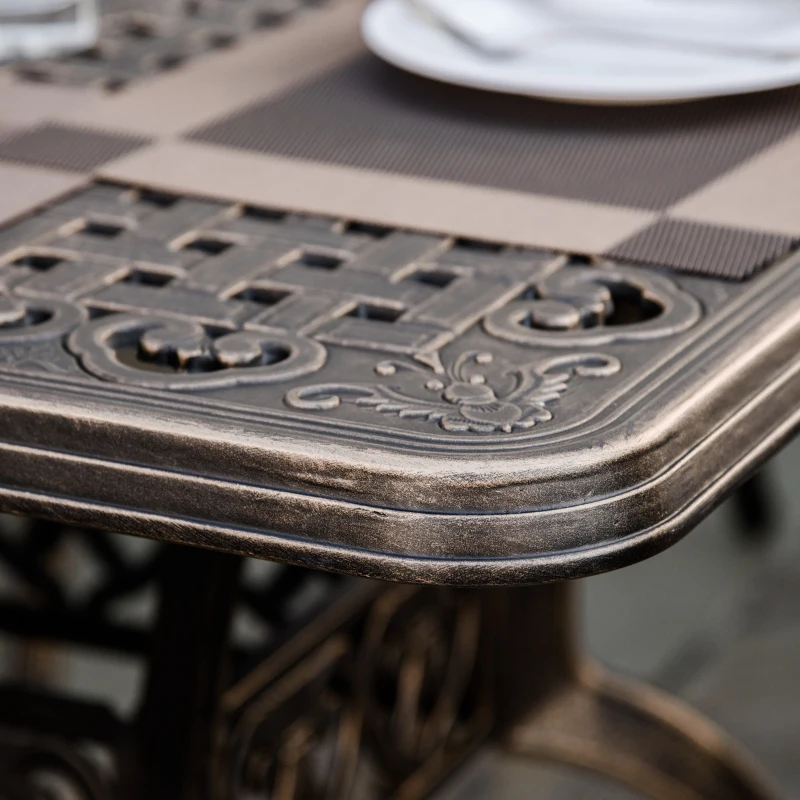 Outsunny 7-Piece Patio Dining Set, Cast Aluminum Outdoor Furniture Set with 6 Armchairs, 1 Table and Umbrella Hole, Bronze