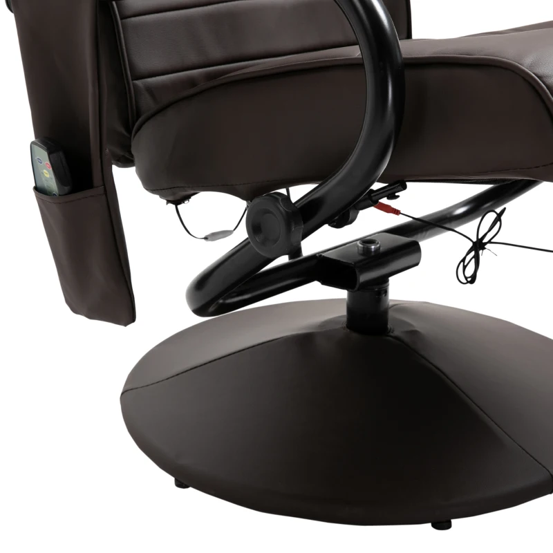HOMCOM Massaging Faux Leather Recliner Chair and Ottoman Set, Swivel Vibration Massage Lounge Chair with Remote Control for Living Room, Bedroom, or Office, Brown