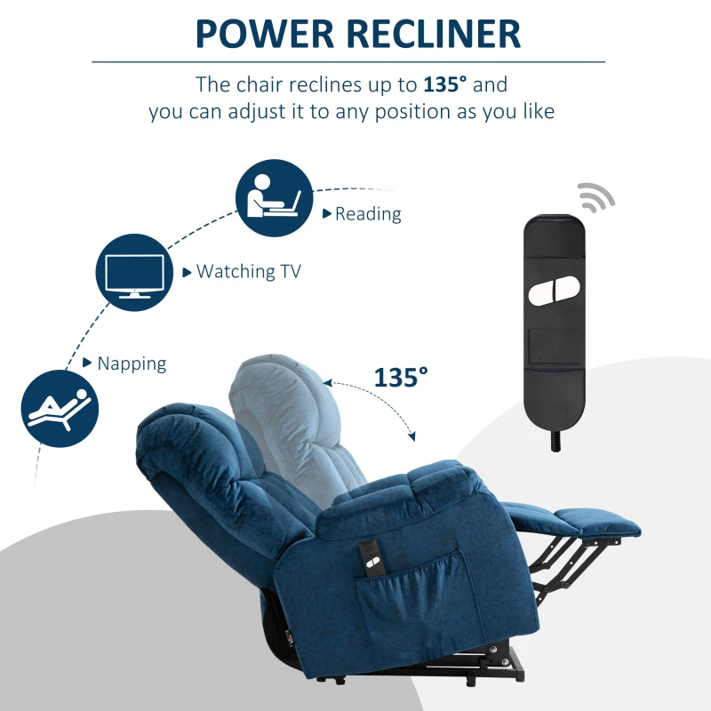 HOMCOM Power Lift Chair, Electric Recliner for the Elderly, Compact Living Room Chair with Side Pocket & Remote Control, Blue