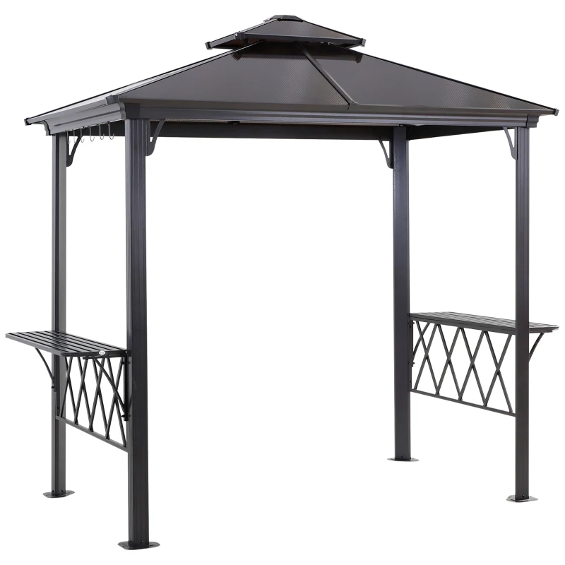 Outsunny Outside Porch BBQ Cooking Pergola Canopy w/ 6 Hooks for Utensils & Double Venting Roof