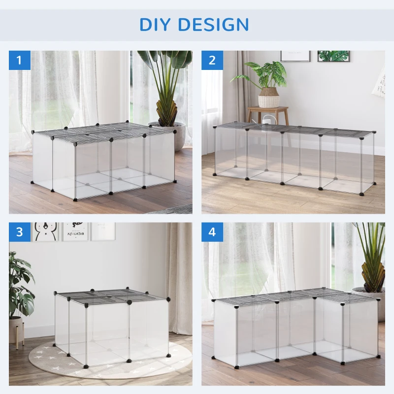 PawHut Pet Playpen with Door, Metal Mesh Cage with Mallet, Clear