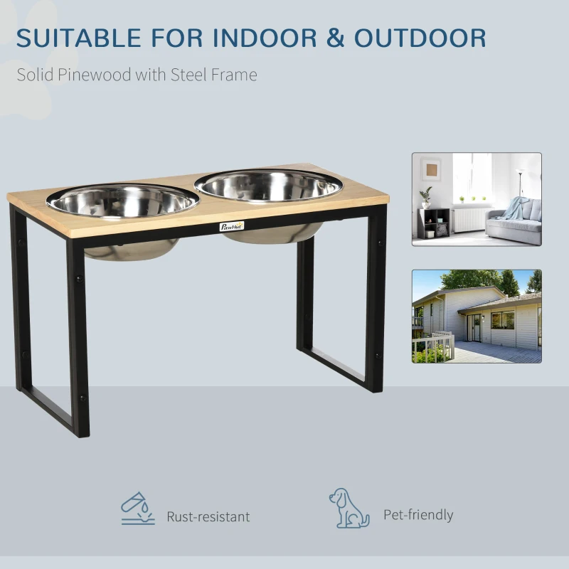 PawHut Elevated Dog Bowls with Stand, Raised Dog Feeder for Large Sized Dogs, Natural