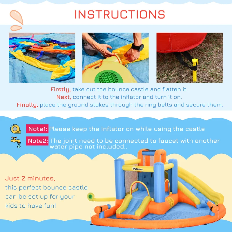 Outsunny 5-in-1 Kids Inflatable Bounce House Jumping Castle with Water Pool, Slide, Climbing Walls & 2 Water Guns