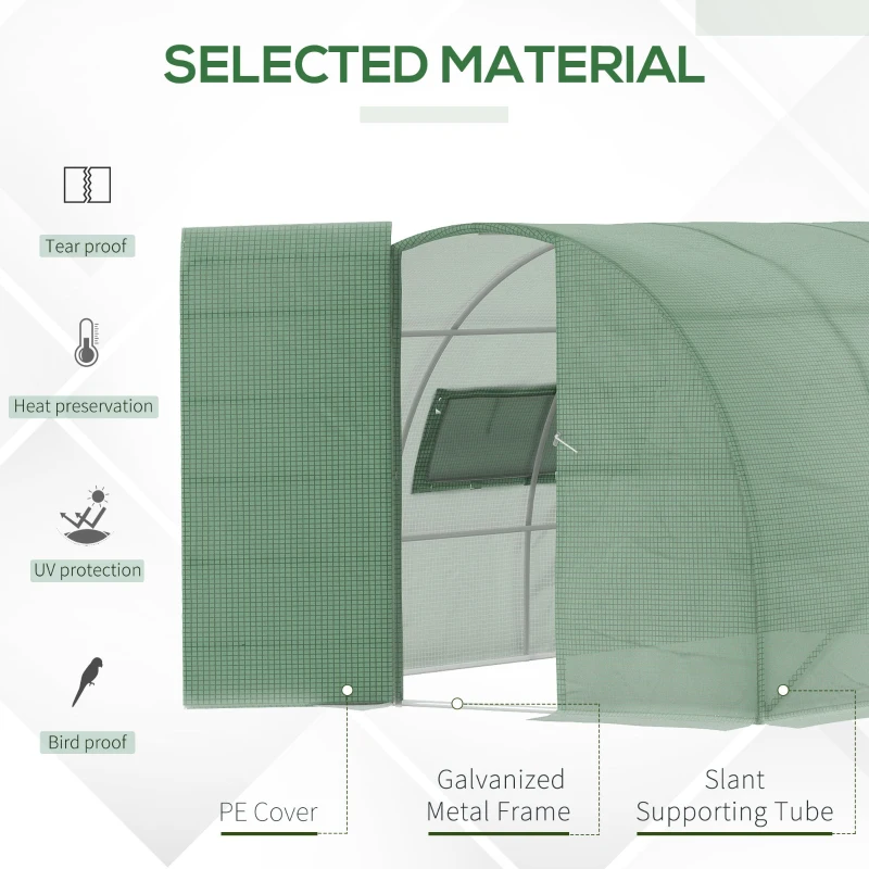 Outsunny 13' x 10' x 7' Large Walk-in Tunnel Greenhouse, Portable Garden Planting Hot House with PE Cover, Green