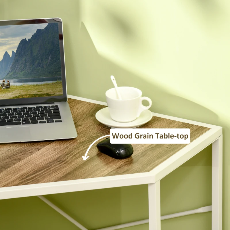 HOMCOM Modern White Corner Computer Desk, Space-Saving Steel Frame Design for Home Office, Study Room