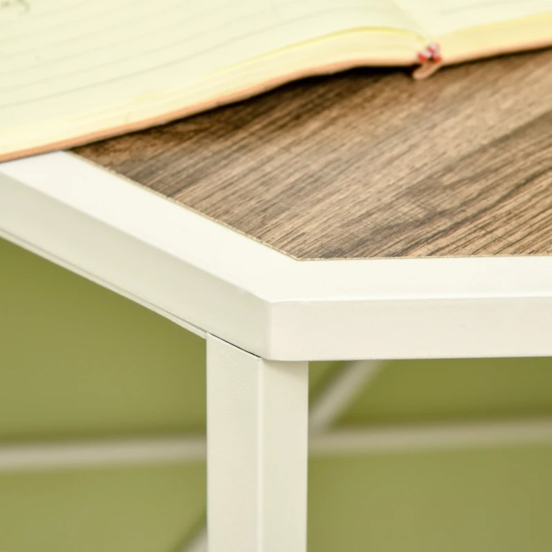 HOMCOM Modern White Corner Computer Desk, Space-Saving Steel Frame Design for Home Office, Study Room