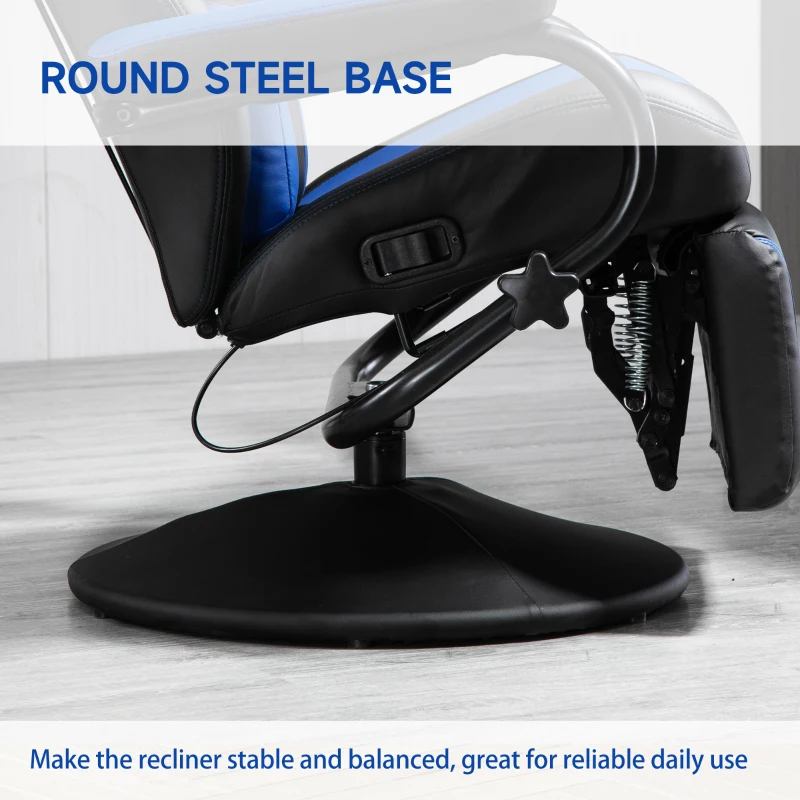 HOMCOM Gaming Recliner, Racing Style Video Gaming Chair with Adjustable Backrest and Footrest, High Back 360 Degree Swivel Computer Chair with Lumbar Support and Headrest, Blue