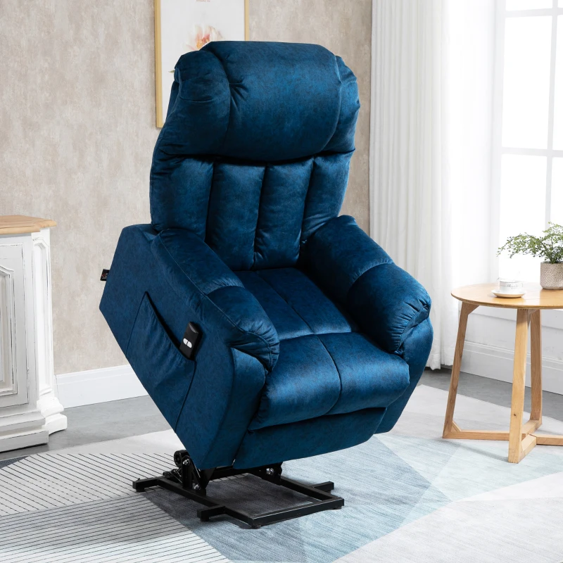 HOMCOM Power Lift Chair, Electric Recliner for the Elderly, Compact Living Room Chair with Side Pocket & Remote Control, Blue